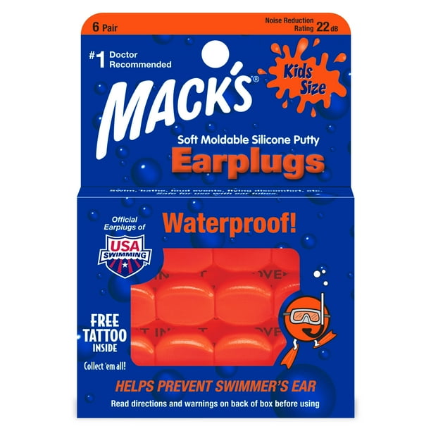 Mack's Soft Moldable Silicone Putty Ear Plugs Kids Size, 6 Pair