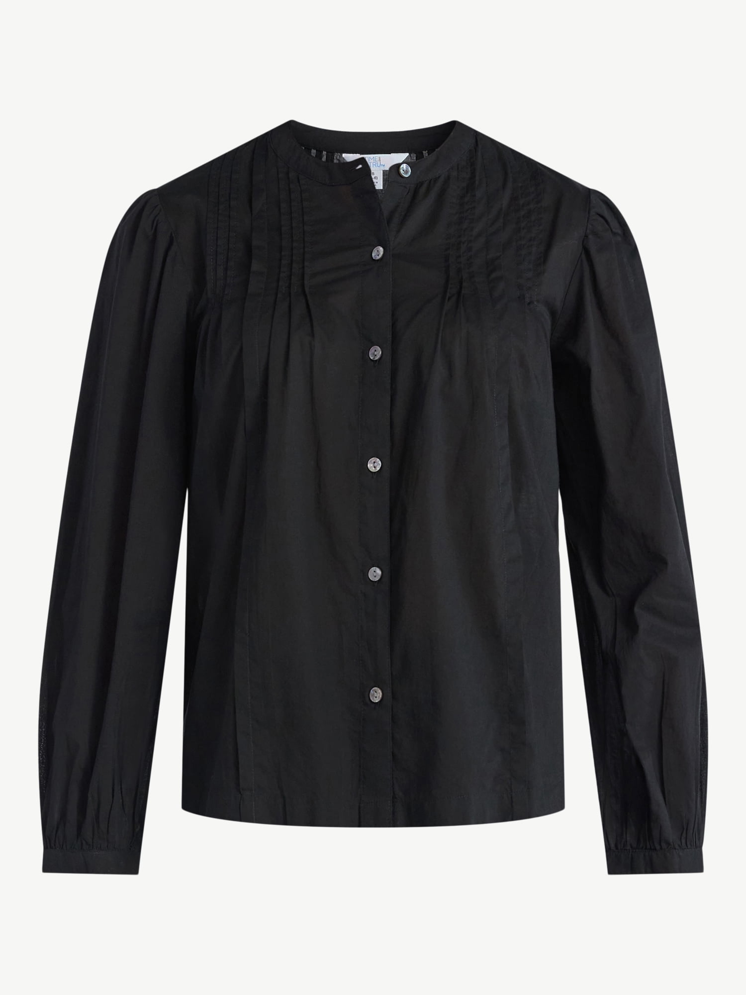 Time and Tru Women's Pintuck Blouse with Long Sleeves, Sizes XS-XXXL