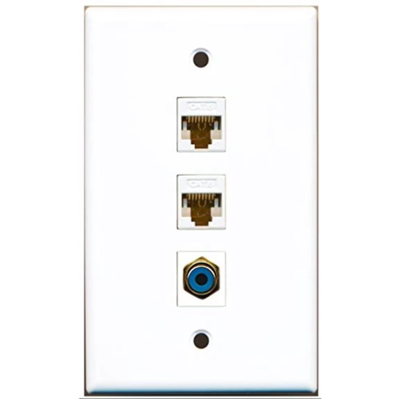 RiteAV - 1 Port RCA Blue 2 Port Cat6 Ethernet White Wall Plate