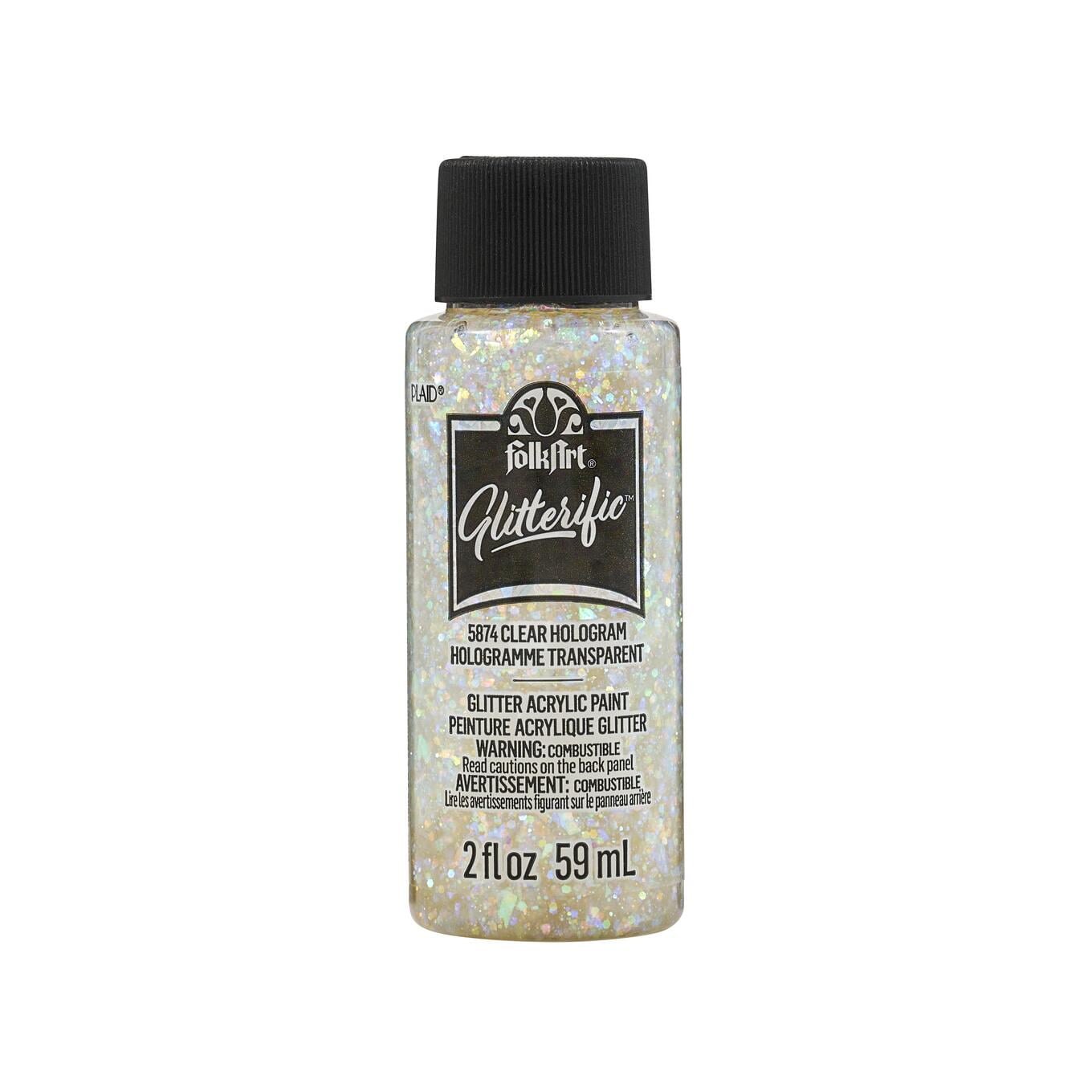 (3 pack) FolkArt Glitterific Acrylic Craft Paint, Glitter Finish, Hologram, 2 fl oz