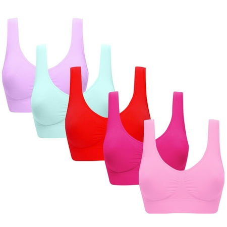 Gnurob Plus Size Bralette for Womens Seamless Push Up Bras Wireless Yoga Bra No Underwire Brassiere Full Figure Underwear Comfortable Sleepwear 5 PC Clearance Saving Pink X-Large