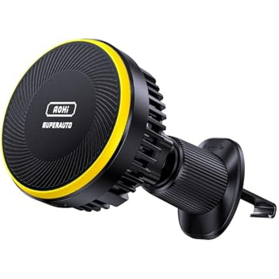 Self-Cooling MagSafe Car Mount Charger, 15W Wireless Magnetic Phone Holder SUPERAUTO Fast Car Charger for Air Vent Compatible with iPhone 16 Pro Max 15 14 13, Black