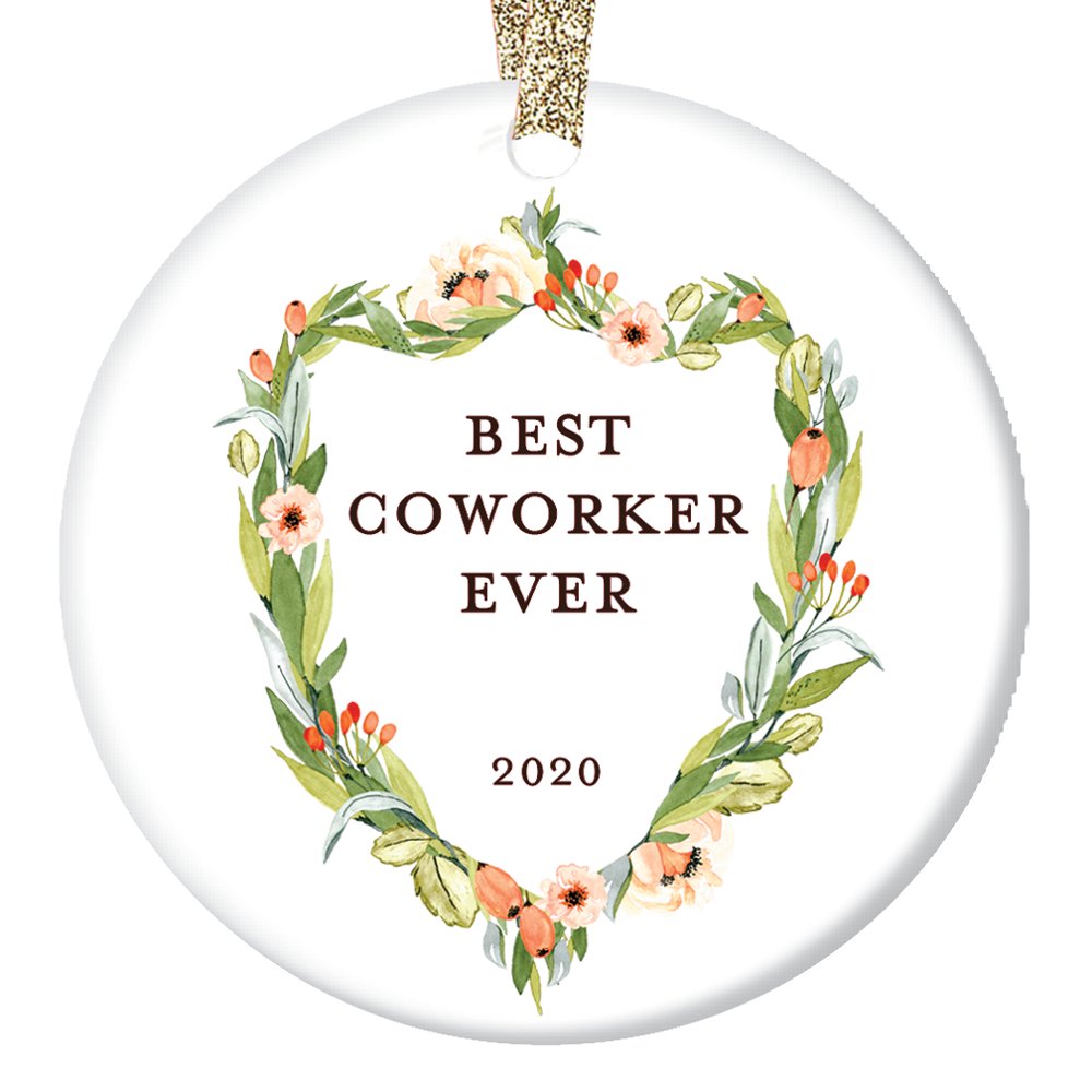 Coworker Gifts, Best Coworker Ornament, Floral Crest Christmas Ornament
