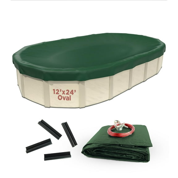 Buffalo Blizzard Oval Supreme Plus Green/Black Winter Cover with Cover Clips, 12' x 24'