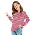 thumbnail image 5 of Girls' shirt Long Sleeve Crewneck Striped Print Tops Casual Soft Baggy Pullover Sweatshirt for Kids, 5 of 6