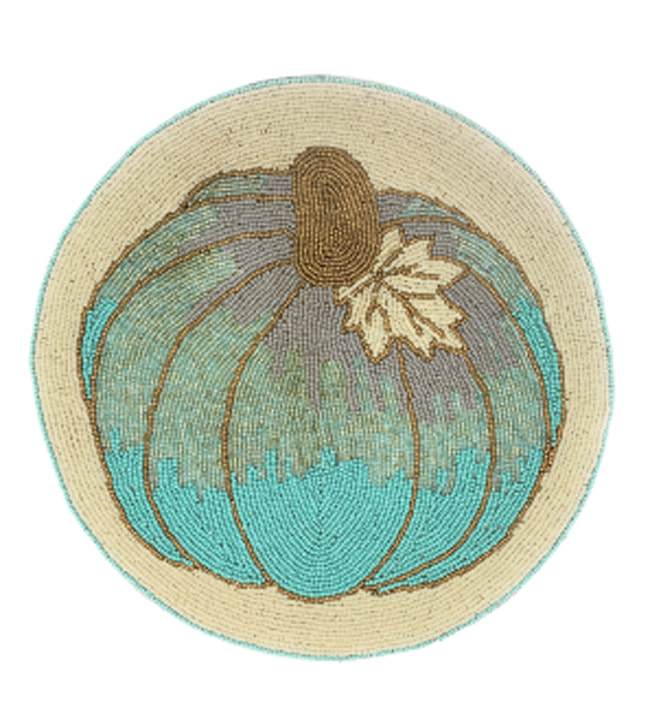 Northeast Home Teal Harvest Pumpkin Beaded Placemat Centerpiece, 14Inch