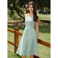 thumbnail image 4 of Vintage Elegant Women's Ditsy Floral Sleeveless Square Neck A-Line Midi Dress with Pockets and Button Detail, 4 of 10