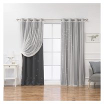 Mix & Match Tulle & Star Cut Out Blackout Curtains - Dk.Grey - 52"W x 84"L - (2 Curtains and 2 Sheer curtains)