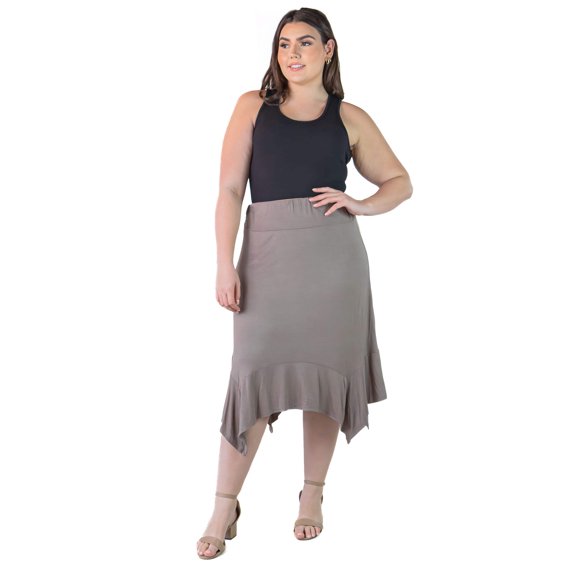 Plus Size Elastic Waist Handkerchief Midi Skirt