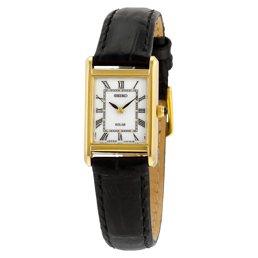 Seiko Women's Solar Stainless Steel Case Leather Strap White Dial Gold Watch  - SUP250 