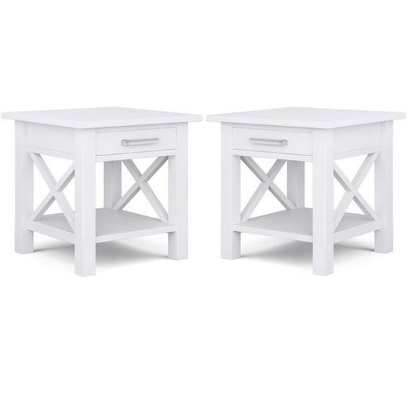 Home Square 2-Piece 21" Square Contemporary Solid Wood End Table Set in White