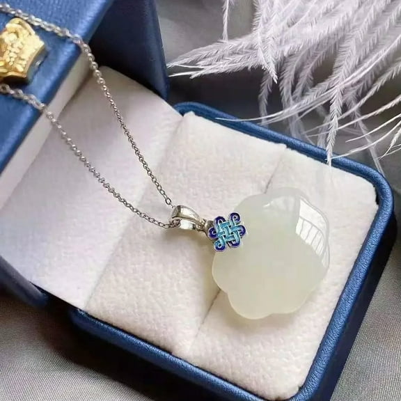 EOEMY White Jade Ruyi Pendant Necklace 925 Silver Natural Men Jewelry Chalcedony