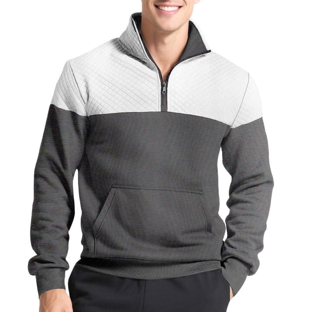 Camisas de Manga Larga Casual Color Sólido Empalmado Reversible Doble Bolsillo Cremallera Suéter Superior para el Trabajo