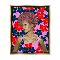 Stupell Industries Modern Vivid Flower Pattern Woman Botanical & Floral Painting Gold Floater Framed Art Print Wall Art