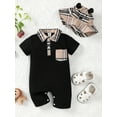 thumbnail image 2 of Bagilaanoe Newborn Baby Boys Summer Jumpsuit Plaid Print Short Sleeve Bodysuit + Hat 3M 6M 9M 12M 18M 24M Infant Casual One Piece Romper, 2 of 7