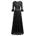 thumbnail image 3 of Formal Party Dress Evening Gown for Women Plus Size Vintage Gothic 3/4 Long Sleev Lace Hollowed Out Dresses Slim Fitting Festive Anniversary Prom Gown Female Maxi Elegant Dress Sale Black Size M, 3 of 4