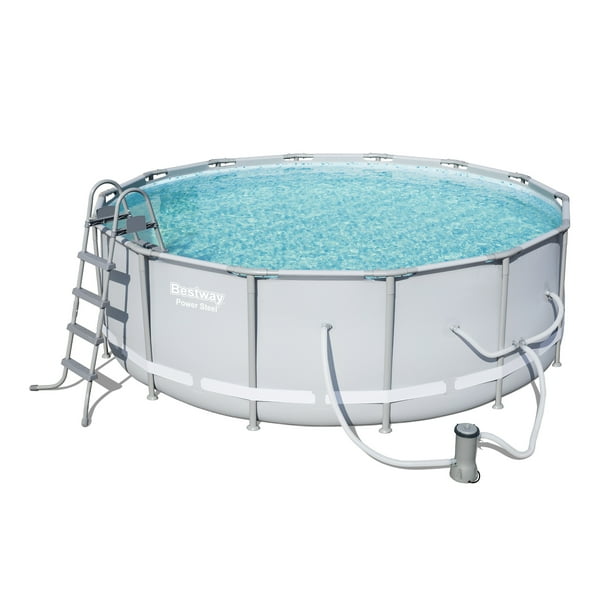 Bestway 14' x 48" Power Steel Frame Above Ground Round Pool Set with