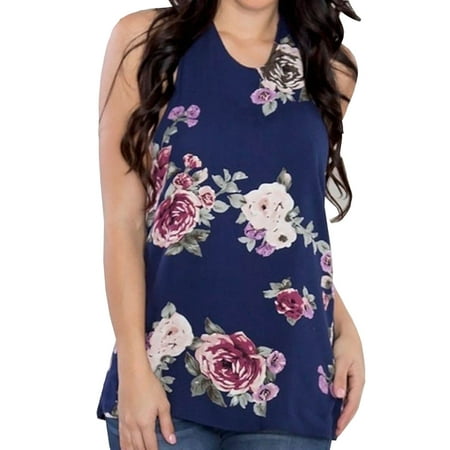 KABOER Womens Casual T-Shirt Halter Sleeveless Backless Summer Floral Print Tank Tops
