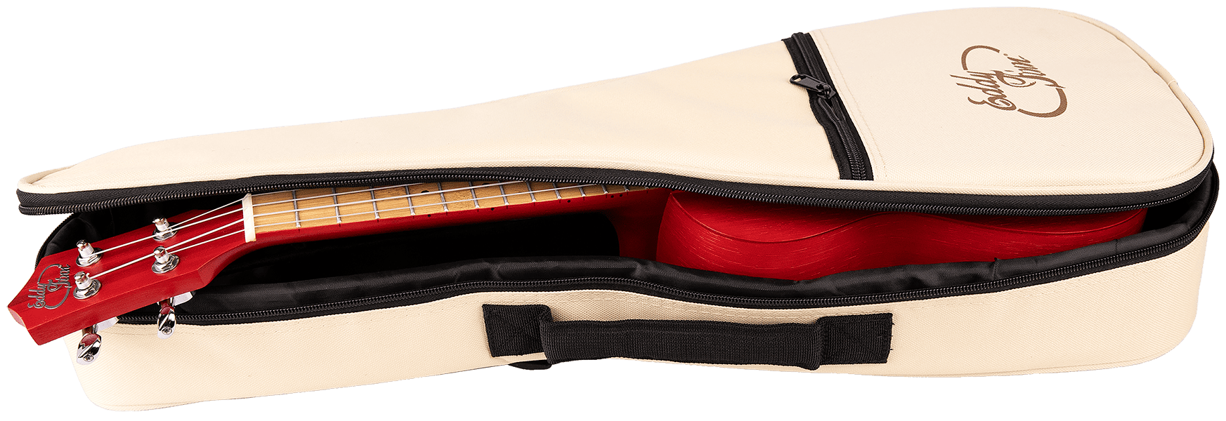 Eddy Finn Bamboo Beach Ukulele with Gig Bag, Transparent Red Bamboo