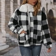 thumbnail image 6 of FNFHFY Womens Fuzzy Fleece Plaid Jacket Zip Up Shacket Sherpa Jackets Soft Cozy Flannel Coat Oversized Lapel Winter Coats, 6 of 9