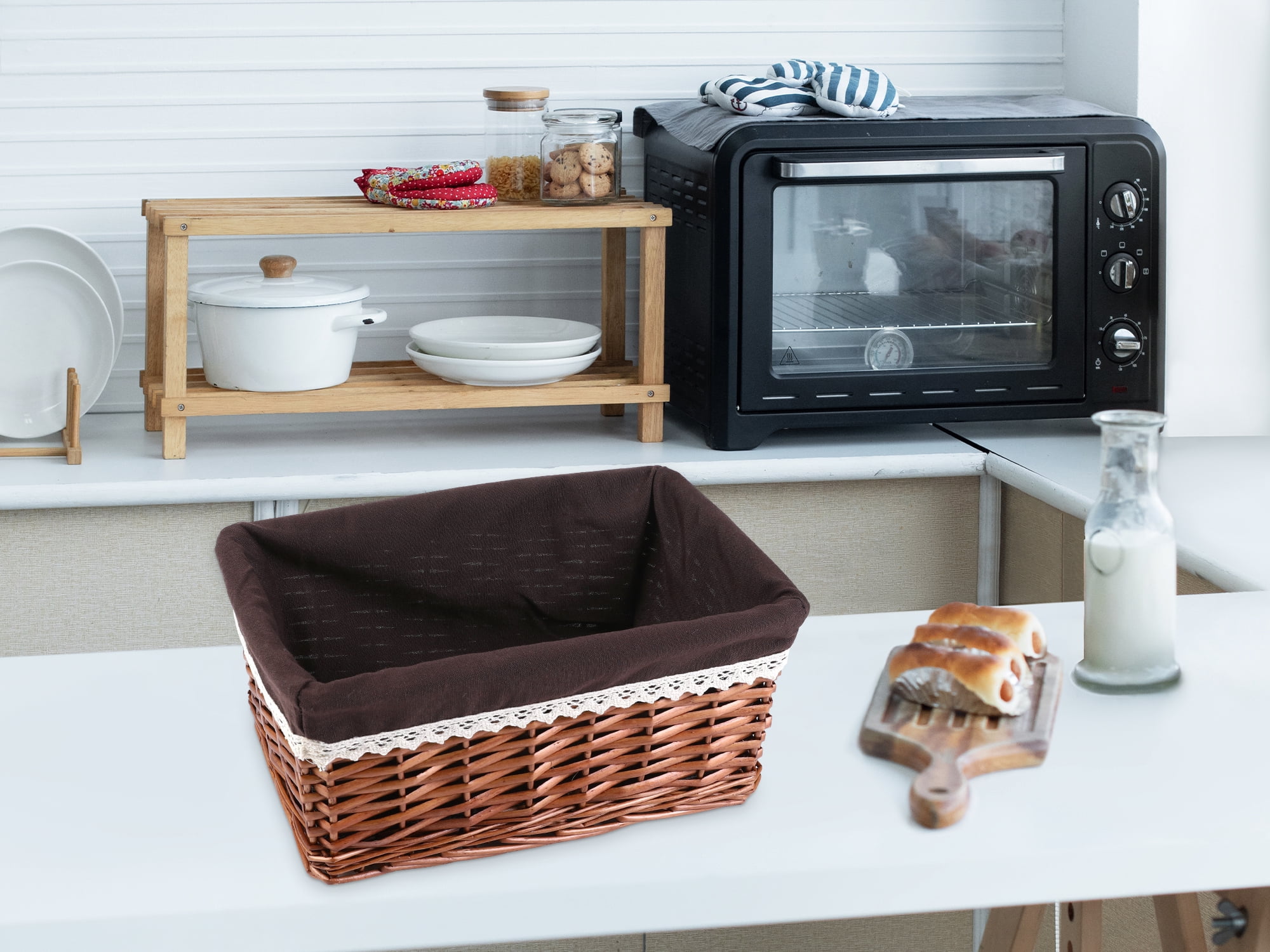 Unique Bargains 1 Pack Wicker Basket with Cloth Coffee 13*8.7*6.3in