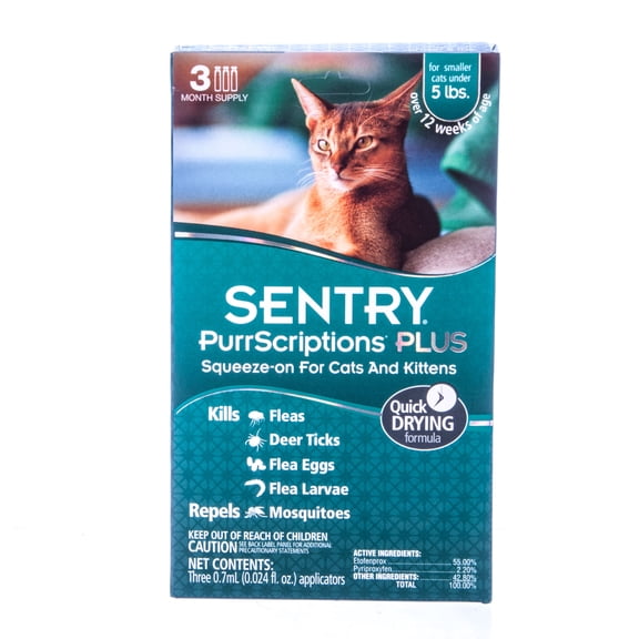Sentry PurrScriptions Plus Flea & Tick Control for Cats & Kittens (Under 5 lbs - 3 Month Supply)