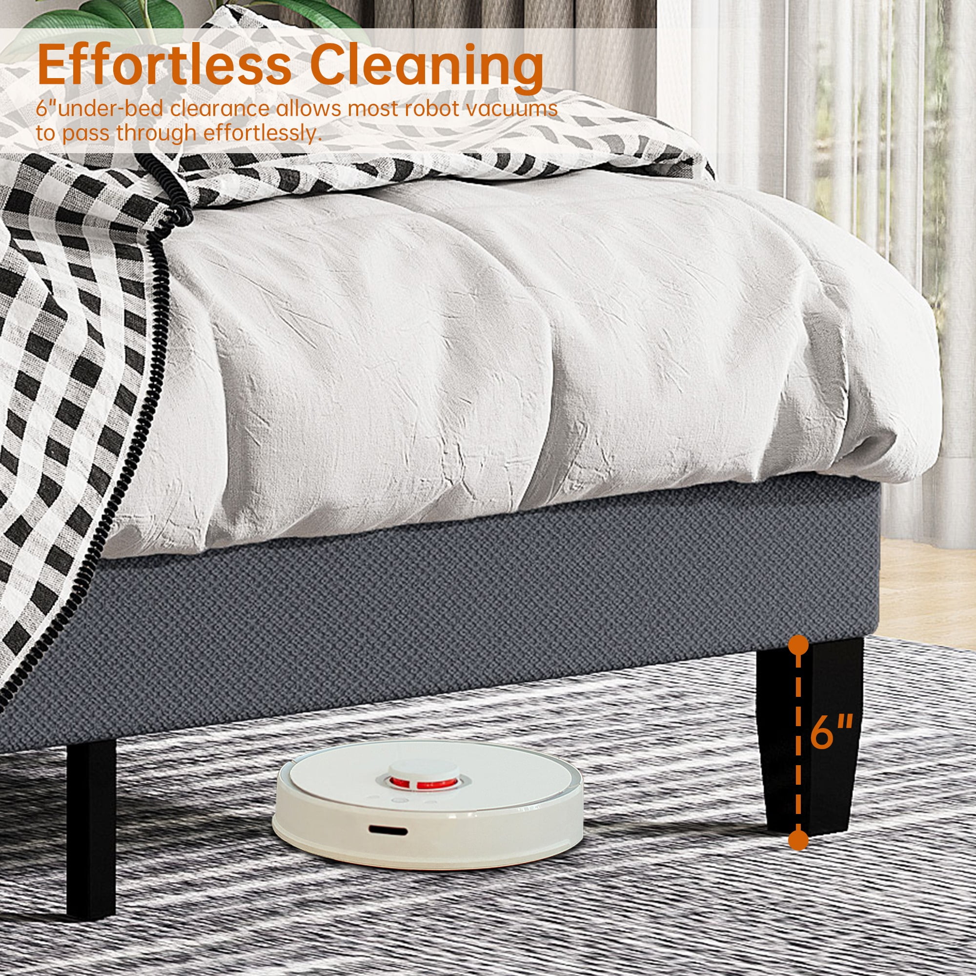 Pingliang Home Queen Size Bed Frame with Adjustable Upholstered Headboard&Wood Slats Support,Gray