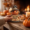 thumbnail image 4 of Fall Scarecrow Pumpkin Figurine Set 3 Piece, Resin Tabletop Decor with Welcome Fall and Happy Signs, Vintage Straw Maple Sunflower Statue for Mantel Shelf and Porch, Thanksgiving Halloween Gift, 4 of 6
