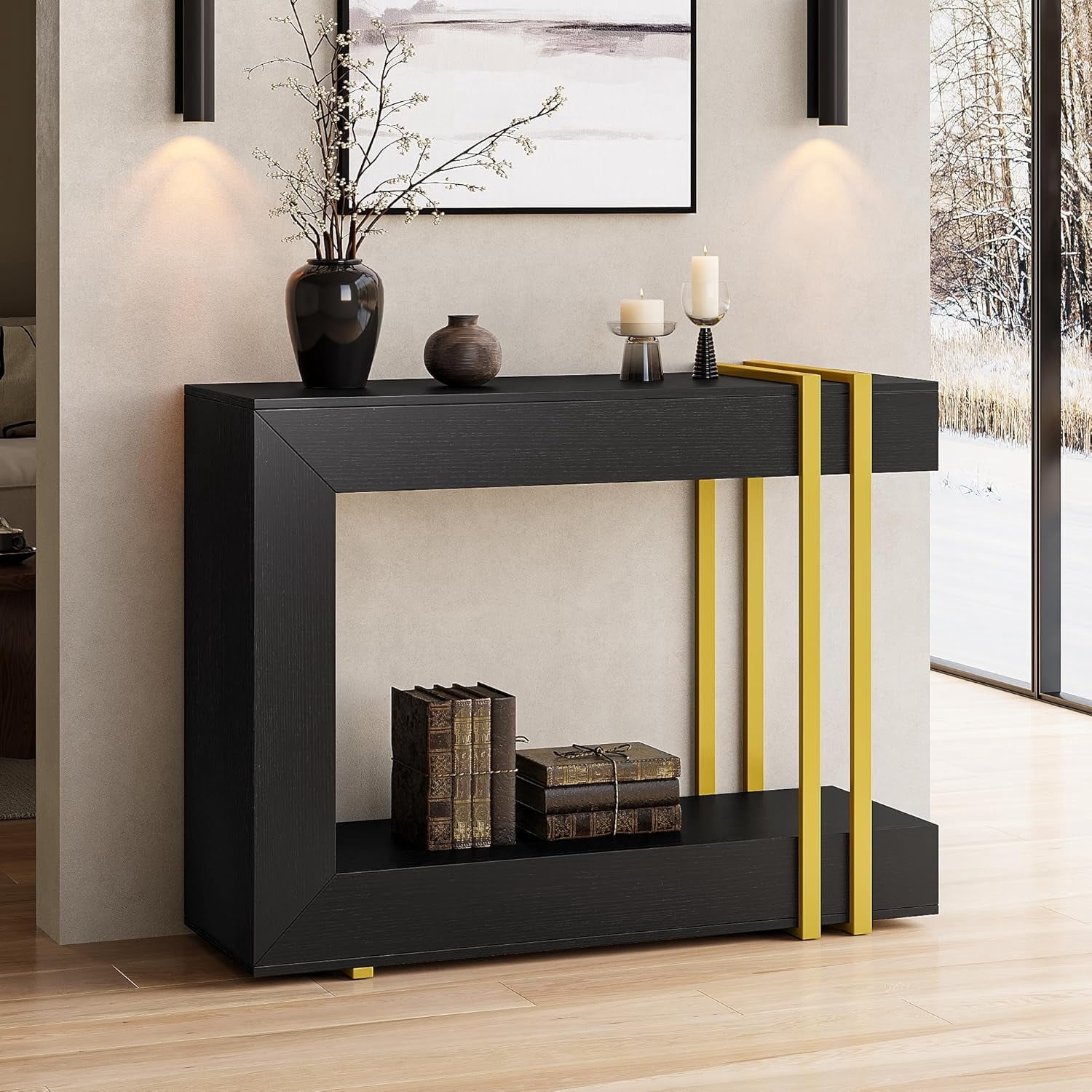 Einhomn Entryway Table,2-Tier Narrow Console Table Behind Couch with Storage,42.5" Wooden Hallway Table for Living Room,Entrance,Foyer,Black
