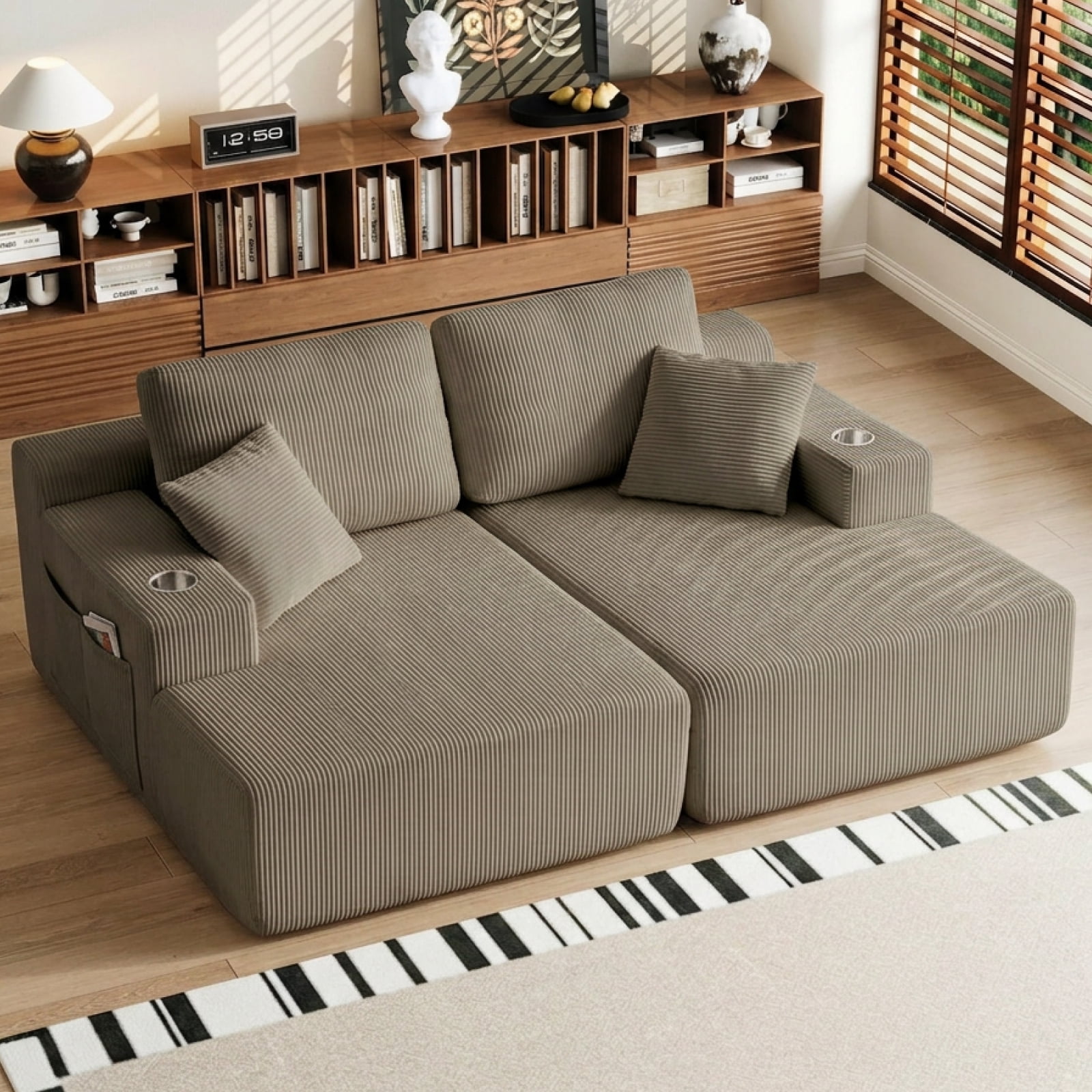 Leumius 130" U Shaped Sectional Couches with Chaise,Modern Deep Seat Boneless Corduroy Cloud Modular Sofa for Living Room,taupe