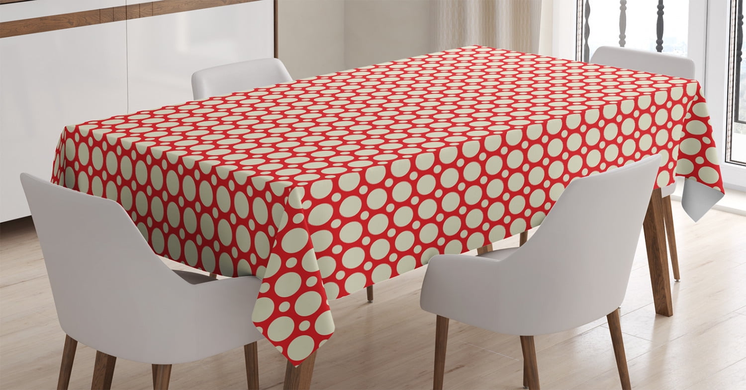 Ambesonne Vintage Tablecloth Rectangular Table Cover, Big Small Polka