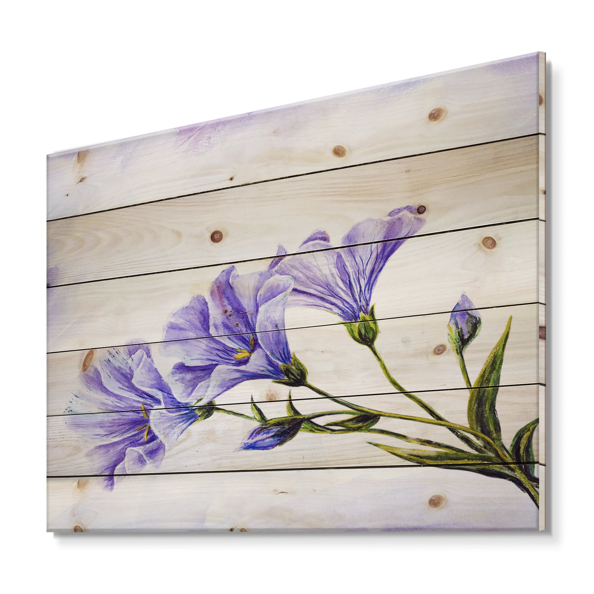 Designart 'Blue Wildflowers With Leaves II' Traditional Print on Natural Pine Wood