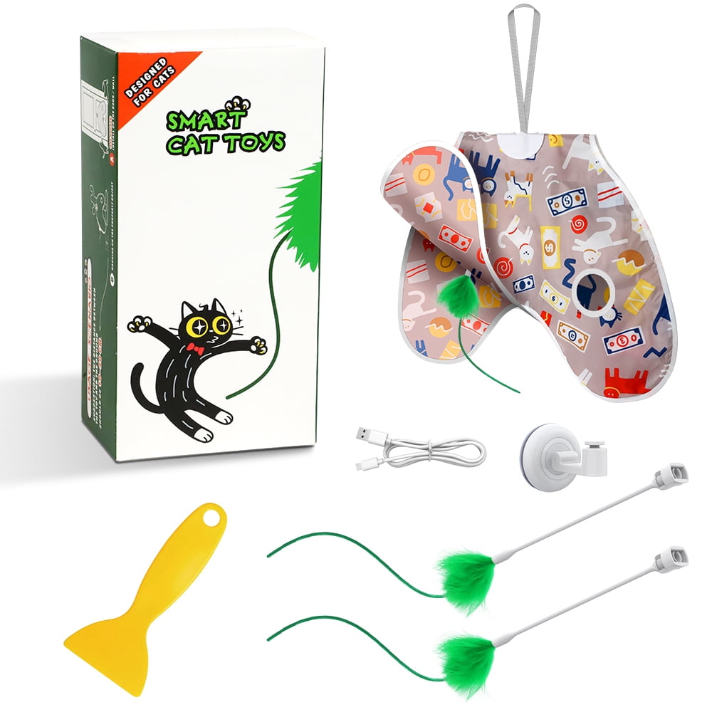 URRU Interactive Cat Toys for Indoor Cats,Moving Concealed Feathers,Real Mouse Squeaky,Touch Activated Cat Exercise Toys USB Rechargeable Self Play Toy for Cats and Kittens