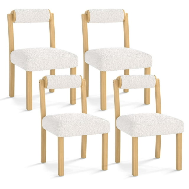 Costway Wooden Dining Chair Set of 4 Faux Sherpa Upholstered Kitchen Dining Room Chairs