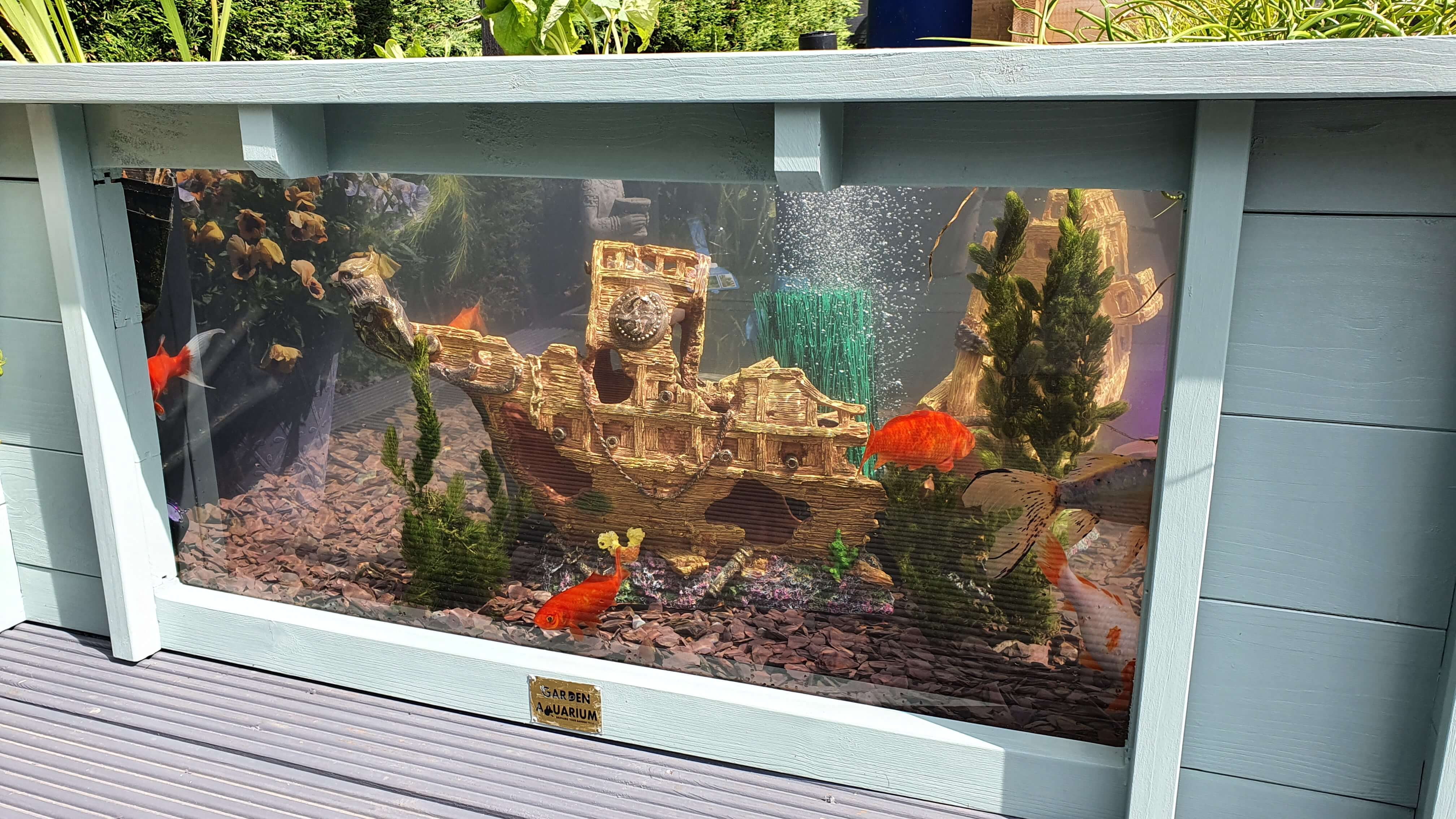 Raised Square Wood Pond with Large Windows Lotus Clear View Garden Aquarium in Green - 172 Gallons