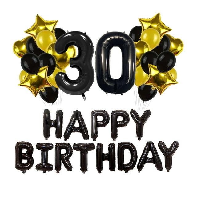 MasteelfCA 43 Pcs 30 Years Old Balloons Classic Black Golden Balloons Set Decorative Party Balloons for Celebration