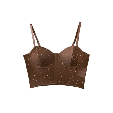Biziza Brown Corset Tops Women 2025 Sheer See Through See Through Overbust Corset Bustier Top Sequin Sequin Push Up Cropped Corset Bodysuit