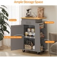 thumbnail image 2 of Sobaniilo Small Kitchen Island on Wheels with 3-Tier Side Spice Rack and Rubber Wood Top, Trolley Cart with Storage Cabinet & Drawer and Handle/Towel Rack, Grey, 2 of 8