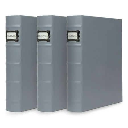 Bellagio-Italia CD/DVD Storage Binder - Full Gray - Leather - 144-Disc Capacity - Storage Organizer for DVDs  CDs  Blu Rays  & Video Games - Acid-Free Binder Organizer Sheets - 3 Pack