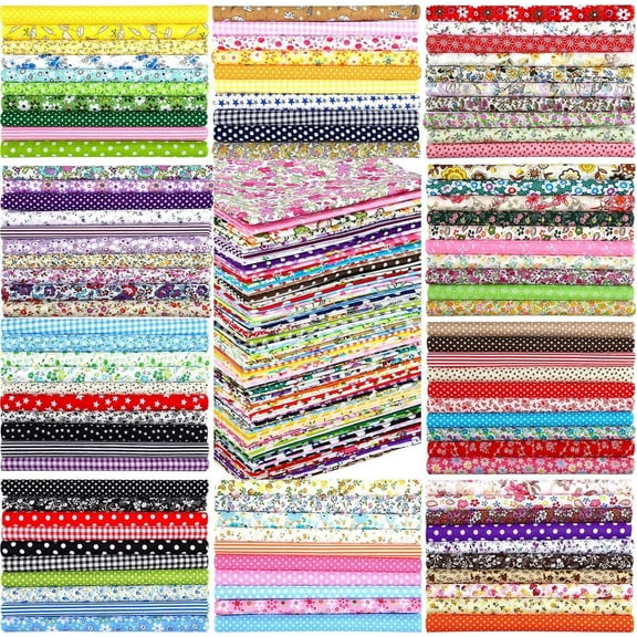 100 Pcs 8 x 8 Inch Cotton Fabric Bundle Pre Cut Quilt Squares Multi Color Printed Floral Square Patchwork Fabric Floral Printed Sewing Supplies for Quilting Patchwork, DIY Craft, Scrapbooking KTH