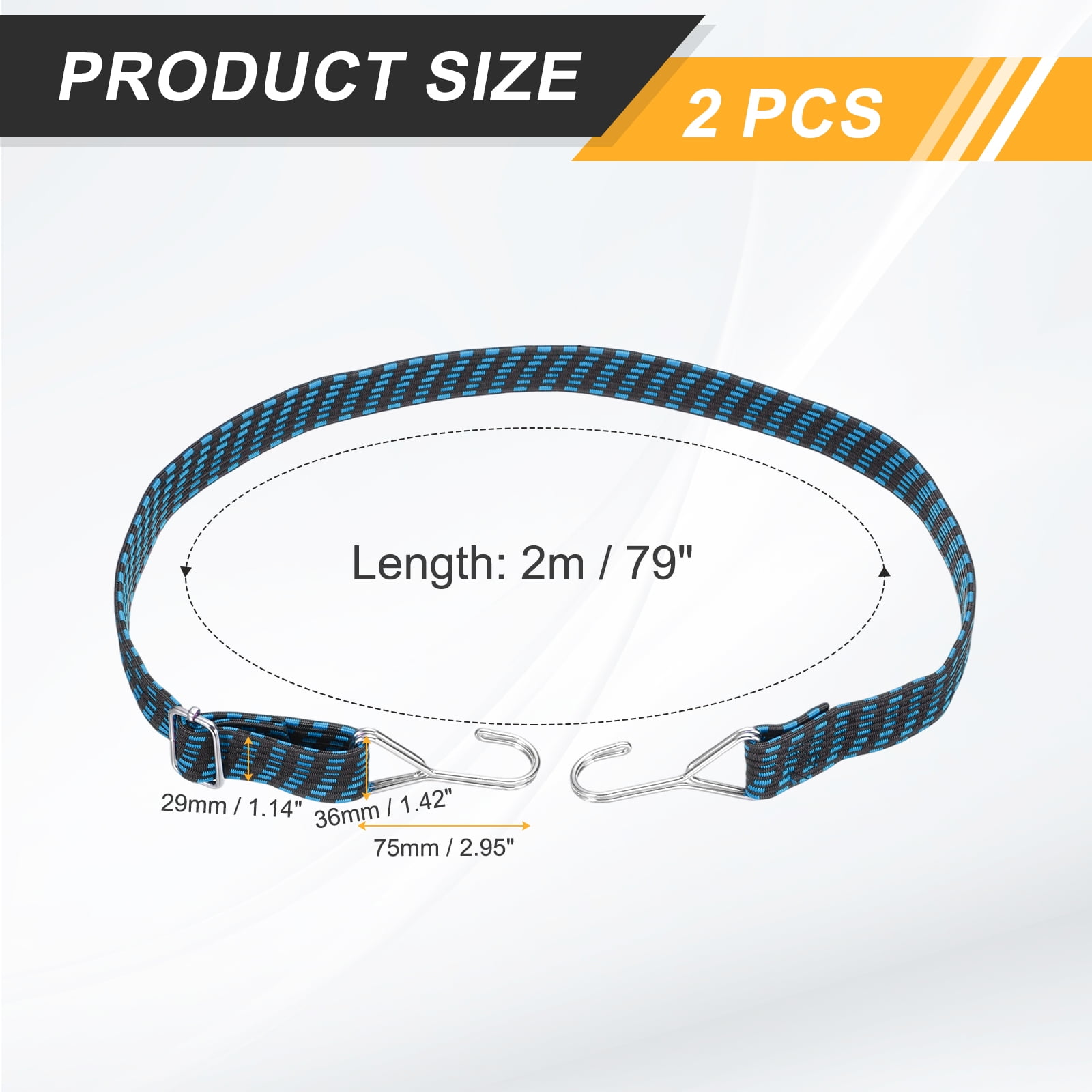 Uxcell 79" Adjustable Bungee Cords with Stainless Steel Hook, 2Pcs Heavy Duty Outdoor Elastic Bungee Strap for Securing Luggage Moving Cargo, Blue