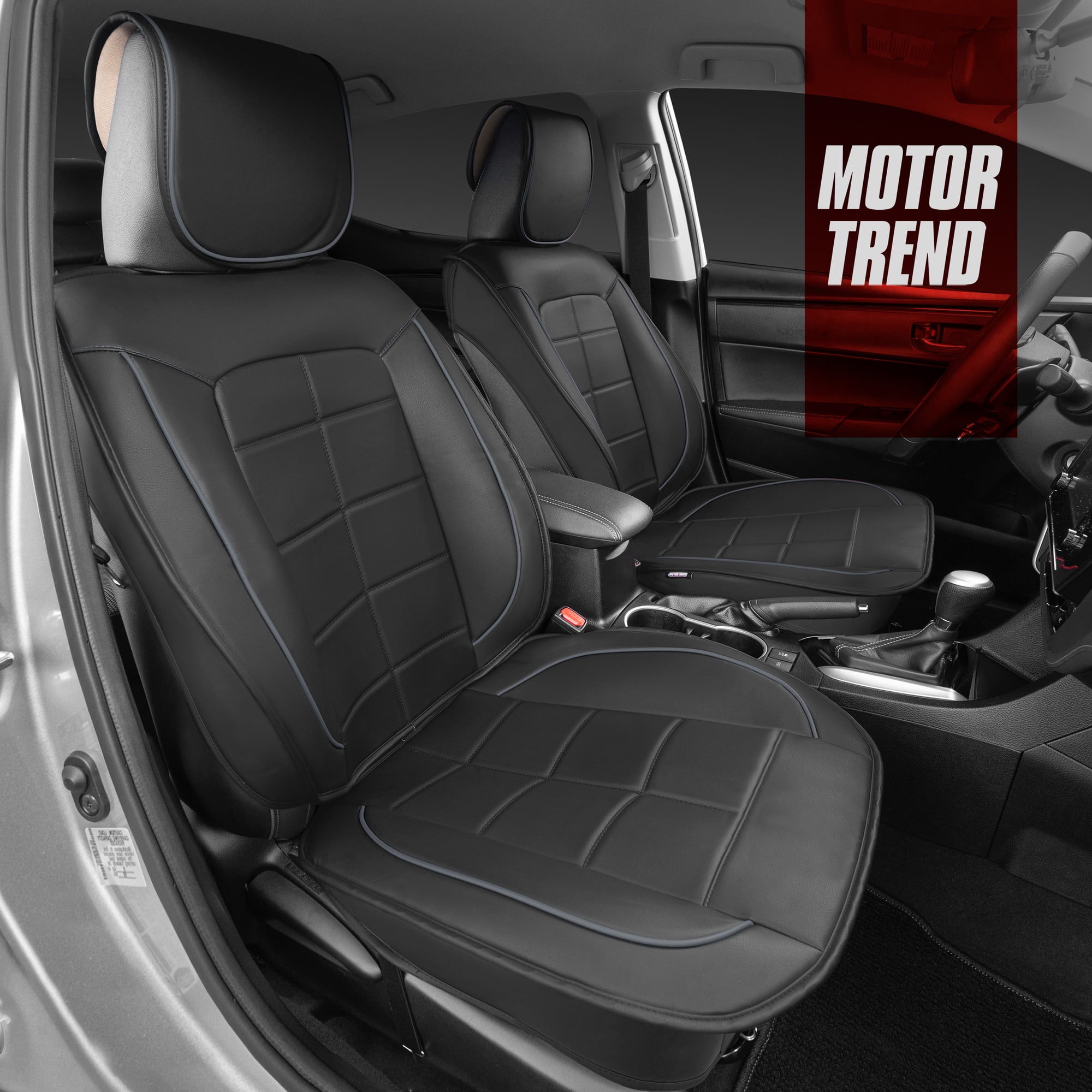 Motor Trend Premium Faux Leather Seat Covers for Front Seats, Gray