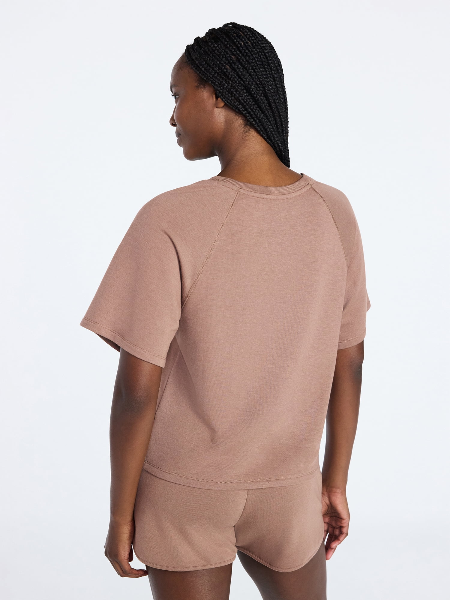 Joyspun Women's French Terry Lounge Sleep Short Sleeve Top and Shorts Set, 2-Piece, Sizes XS-3X