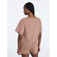thumbnail image 3 of Joyspun Women's French Terry Lounge Sleep Short Sleeve Top and Shorts Set, 2-Piece, Sizes XS-3X, 3 of 5