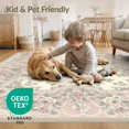 thumbnail image 4 of ODIKA 4'x6' Washable Area Rug Stain Resistant, Low Pile, Easy Care Pink Long Vintage Motif Repeating Cluster Ornate Sage Bathroom for Dorm Room, Small Living, 4 of 7