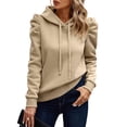 thumbnail image 1 of Sudadera con Capucha de Larga Abullonada y Cordón Ajustable para Mujer, Estilo Informal, para Otoño e Invierno Crema XL, 1 of 8