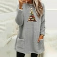 thumbnail image 2 of Lovskoo Fuzzy Fleece Pullover Tops for Women Winter Warm Christmas Printed Long Sleeve with Pocket Crewneck Solid Color Warm Top Gray, 2 of 6