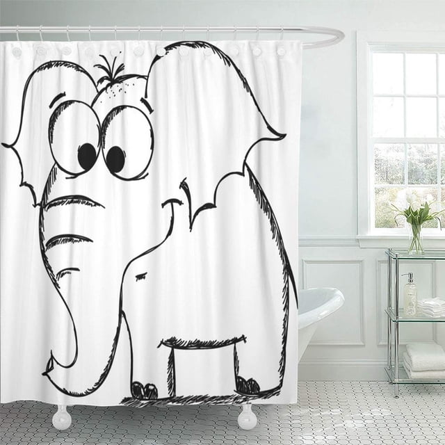 ABPHQTO Bosquejo negro elefante de dibujos animados África personaje Animal lindo dibujo Doodle Fauna cortina de ducha cortina de baño 165x180 cm ABPHQTO PKNMT66x72Shower-13889