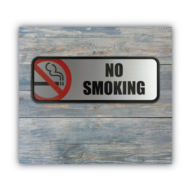 Brush Metal Office Sign, No Smoking, 9 x 3, Silver/Red Brush Metal Office Sign, No Smoking, 9 x 3, Silver/Red