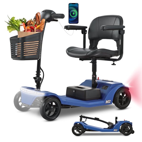 SEGMART 4 Wheel Mobility Scooter for Seniors, Electric Motorized Device with Wide LED Head Light Portable, Outdoor Power Wheelchair with Anti-Tip Tires
